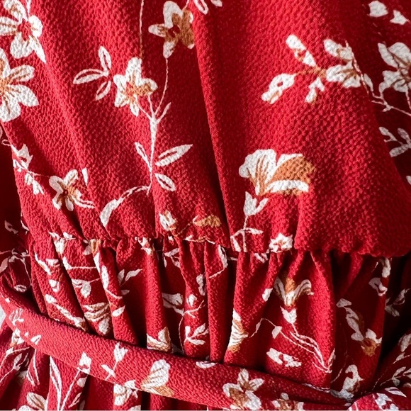 SHEIN Maternity Rust Orange Floral Print Surplice V Neck Short Sleeve Mini Dress - Picture 13 of 14